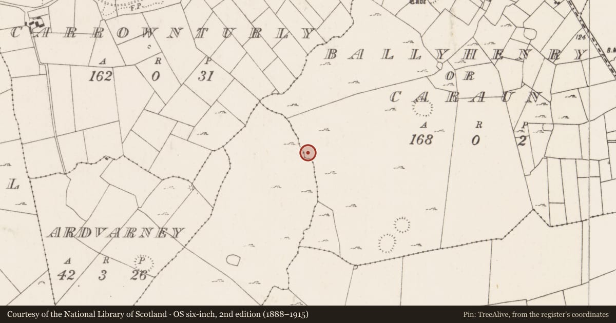 Ordnance Survey six-inch map, 2nd edition (1888–1915) covering the location of Enclosure, Ballyhenry Or Caraun, County Mayo, with a pin at the register's coordinates