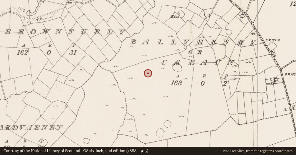 Ordnance Survey six-inch map, 2nd edition (1888–1915) covering the location of House - indeterminate date, Ballyhenry Or Caraun, County Mayo, with a pin at the register's coordinates
