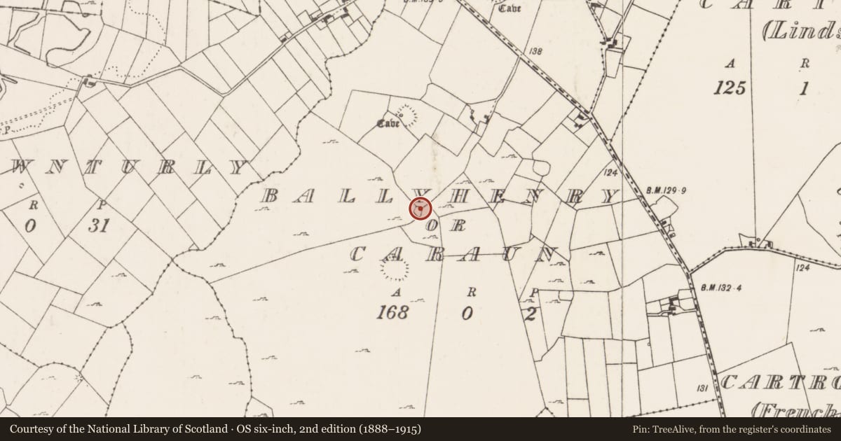 Ordnance Survey six-inch map, 2nd edition (1888–1915) covering the location of Enclosure, Ballyhenry Or Caraun, County Mayo, with a pin at the register's coordinates