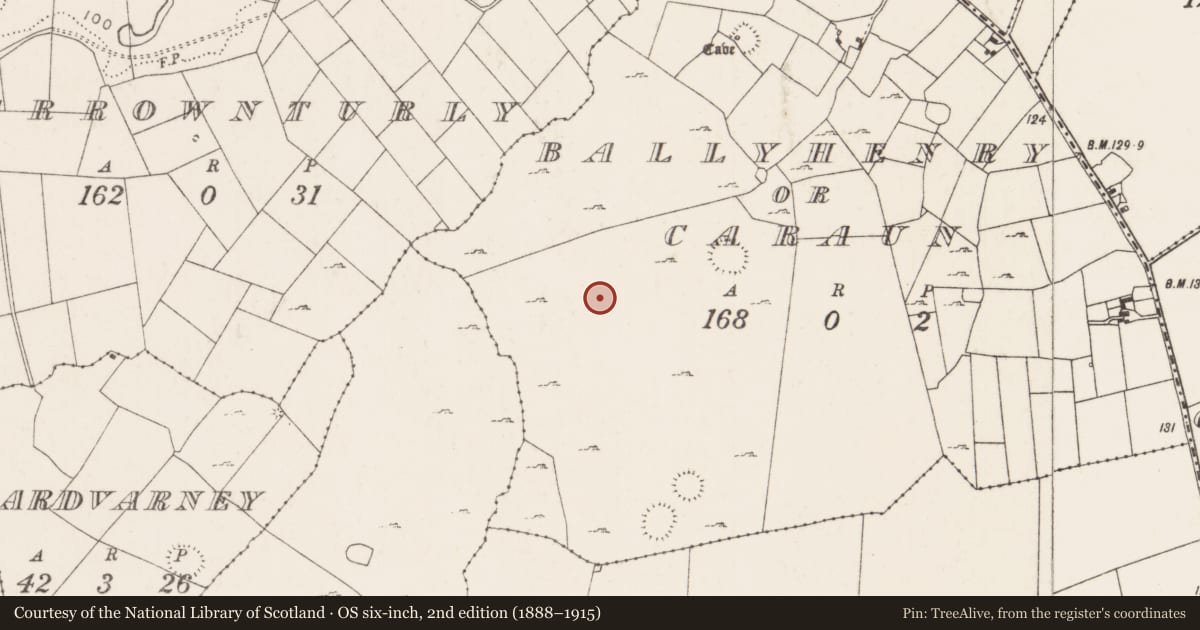 Ordnance Survey six-inch map, 2nd edition (1888–1915) covering the location of House - indeterminate date, Ballyhenry Or Caraun, County Mayo, with a pin at the register's coordinates