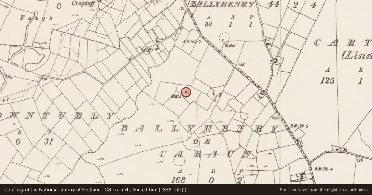 Ordnance Survey six-inch map, 2nd edition (1888–1915) covering the location of Ringfort - unclassified, Ballyhenry Or Caraun, County Mayo, with a pin at the register's coordinates