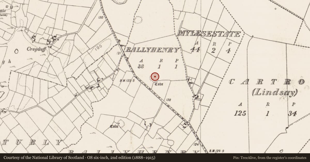 Ordnance Survey six-inch map, 2nd edition (1888–1915) covering the location of Ringfort - rath, Ballyhenry, County Mayo, with a pin at the register's coordinates