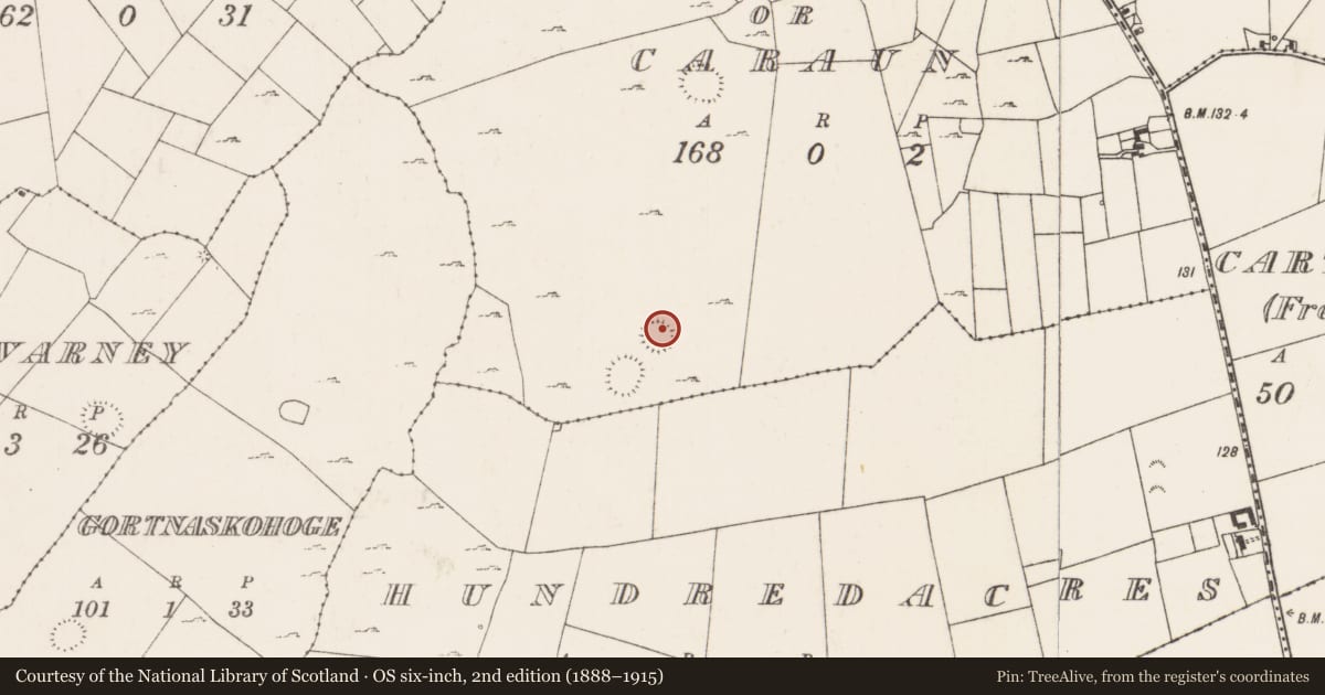 Ordnance Survey six-inch map, 2nd edition (1888–1915) covering the location of Ringfort - cashel, Ballyhenry Or Caraun, County Mayo, with a pin at the register's coordinates