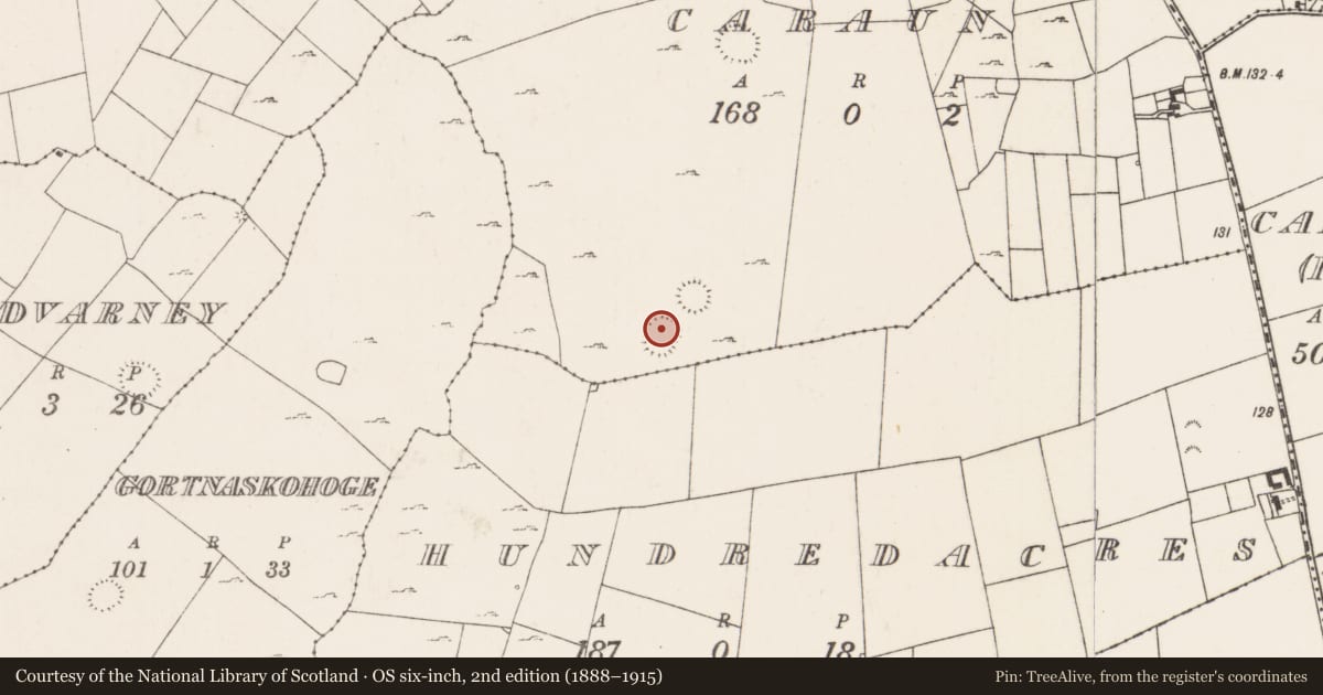 Ordnance Survey six-inch map, 2nd edition (1888–1915) covering the location of Enclosure, Ballyhenry Or Caraun, County Mayo, with a pin at the register's coordinates