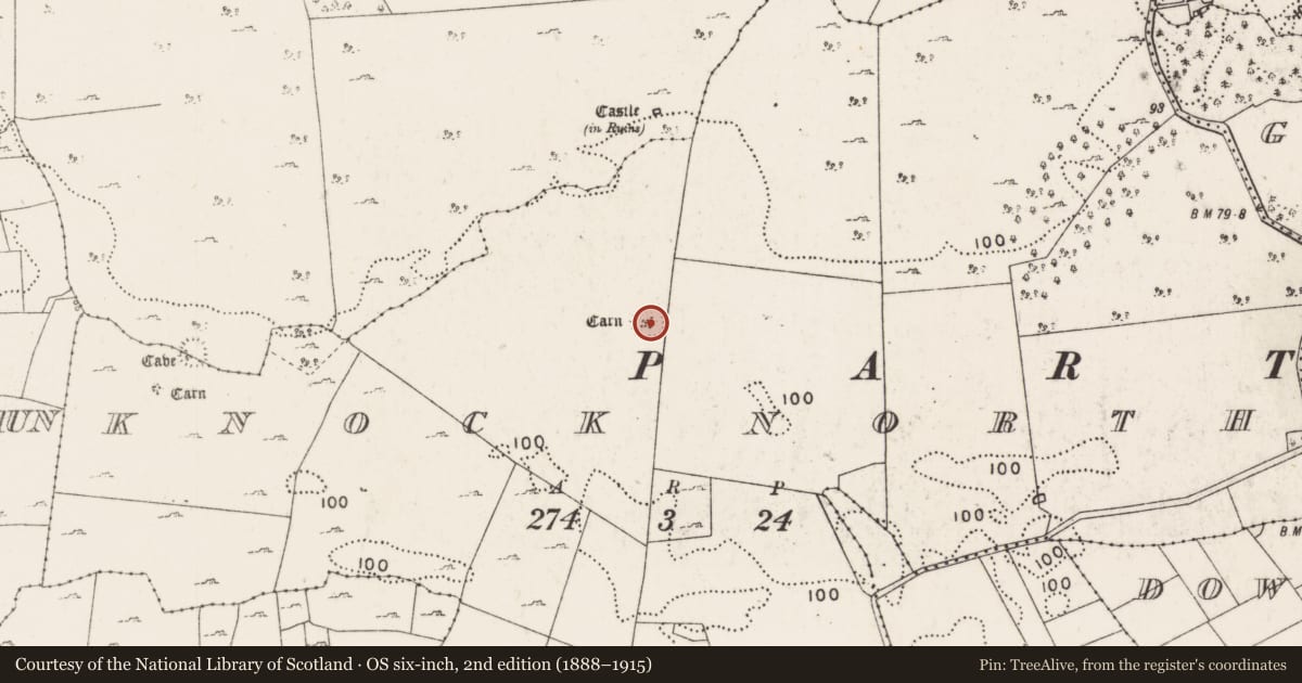 Ordnance Survey six-inch map, 2nd edition (1888–1915) covering the location of Cairn - unclassified, Knock North, County Mayo, with a pin at the register's coordinates
