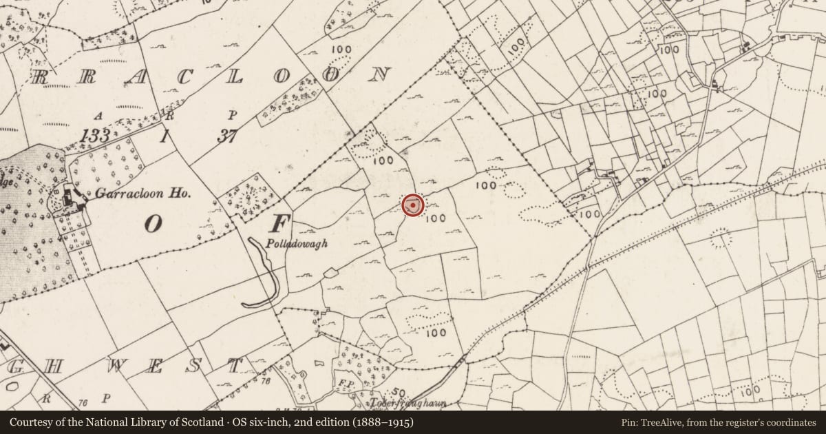 Ordnance Survey six-inch map, 2nd edition (1888–1915) covering the location of Enclosure, Dowagh West, County Mayo, with a pin at the register's coordinates