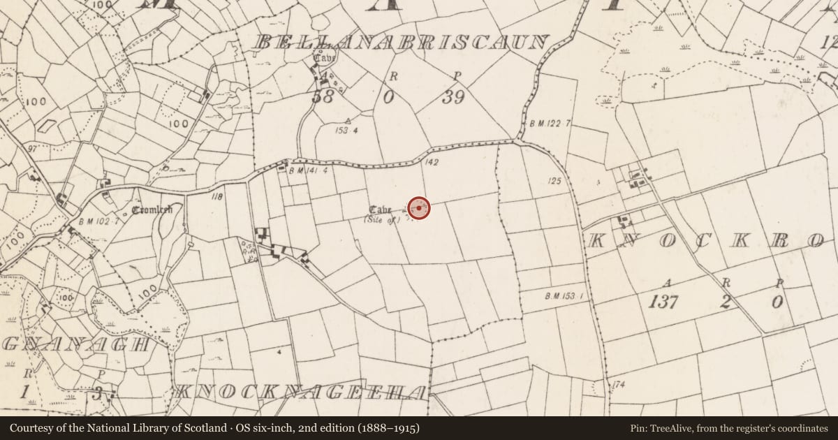 Ordnance Survey six-inch map, 2nd edition (1888–1915) covering the location of Ringfort - rath, Knocknageeha, County Mayo, with a pin at the register's coordinates