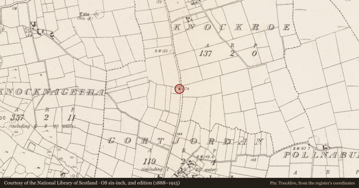 Ordnance Survey six-inch map, 2nd edition (1888–1915) covering the location of Enclosure, County Mayo, with a pin at the register's coordinates