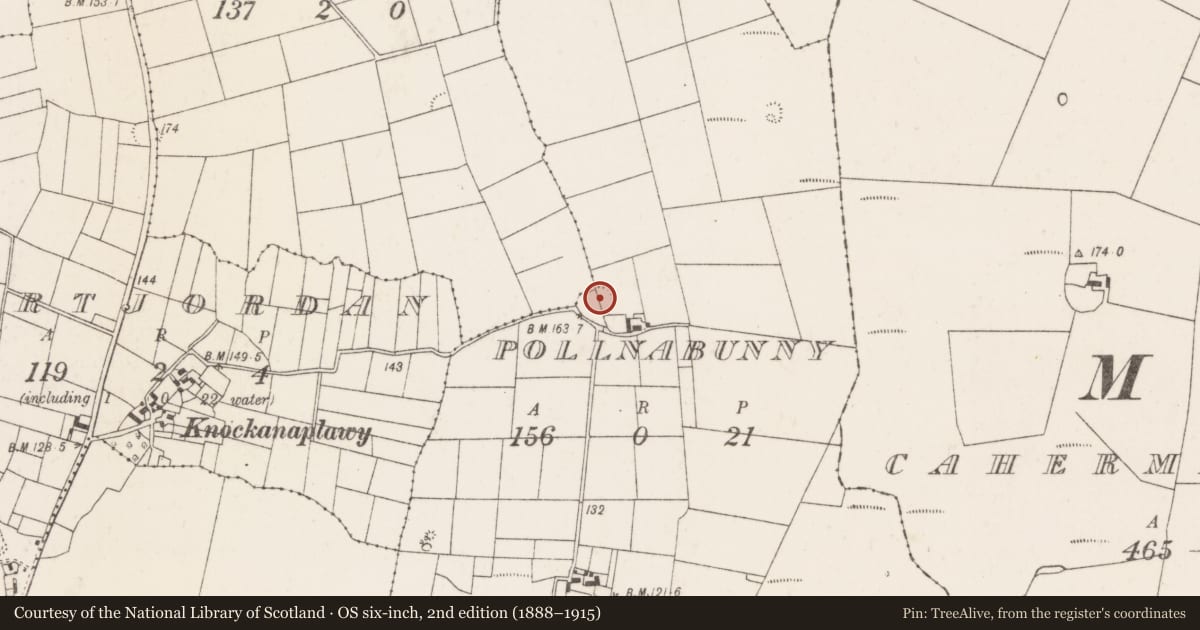 Ordnance Survey six-inch map, 2nd edition (1888–1915) covering the location of Ringfort - rath, Pollnabunny, County Mayo, with a pin at the register's coordinates