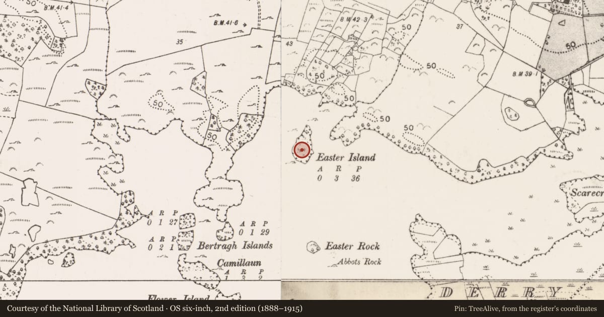 Ordnance Survey six-inch map, 2nd edition (1888–1915) covering the location of Crannog, Lough Corrib, County Mayo, with a pin at the register's coordinates