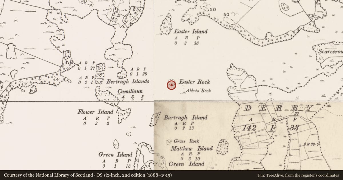 Ordnance Survey six-inch map, 2nd edition (1888–1915) covering the location of Crannog, Lough Corrib, County Mayo, with a pin at the register's coordinates
