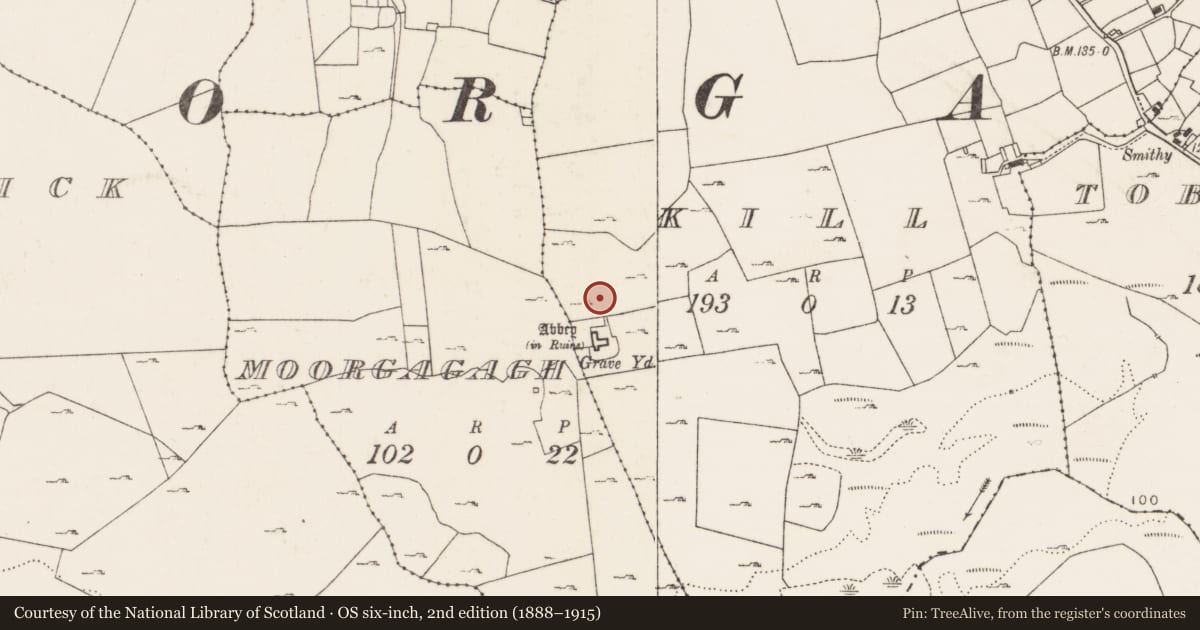Ordnance Survey six-inch map, 2nd edition (1888–1915) covering the location of Road - road/trackway, Kill, County Mayo, with a pin at the register's coordinates