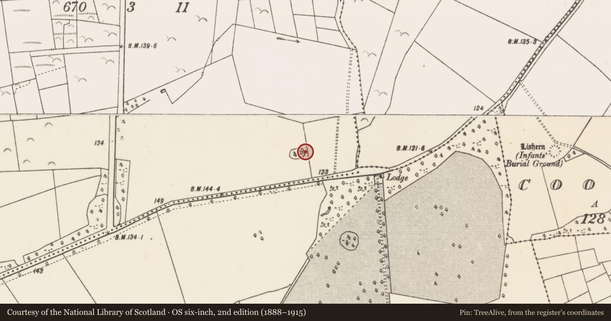 Ordnance Survey six-inch map, 2nd edition (1888–1915) covering the location of Enclosure, Rathgranagher (Miller), County Mayo, with a pin at the register's coordinates