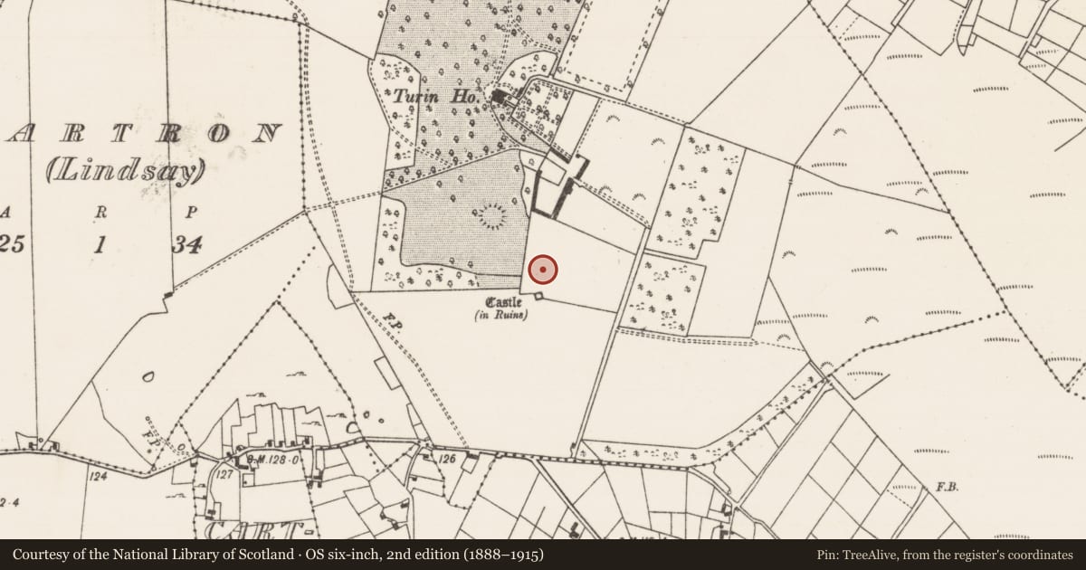 Ordnance Survey six-inch map, 2nd edition (1888–1915) covering the location of Earthwork, Turin, County Mayo, with a pin at the register's coordinates
