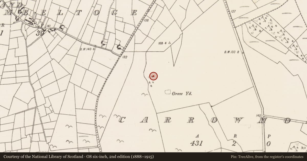 Ordnance Survey six-inch map, 2nd edition (1888–1915) covering the location of Enclosure, Carrowmore, County Mayo, with a pin at the register's coordinates