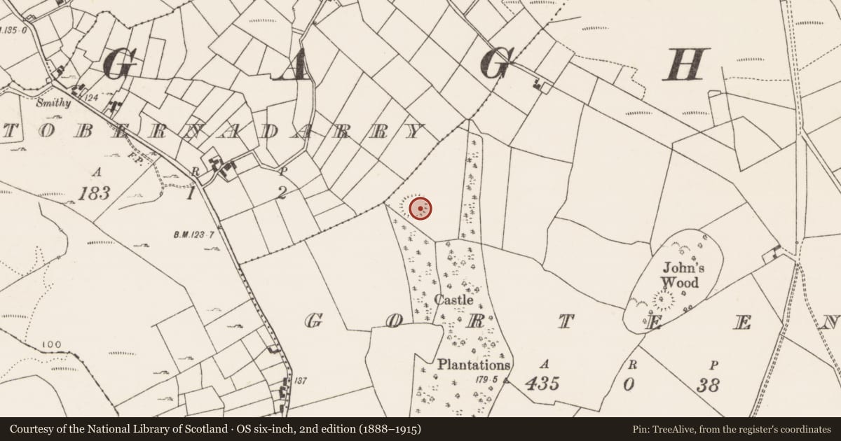 Ordnance Survey six-inch map, 2nd edition (1888–1915) covering the location of Souterrain, Gorteens, County Mayo, with a pin at the register's coordinates
