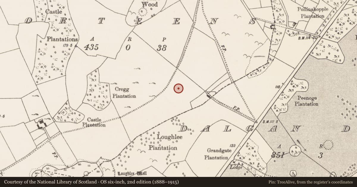 Ordnance Survey six-inch map, 2nd edition (1888–1915) covering the location of Earthwork, Gorteens, County Mayo, with a pin at the register's coordinates