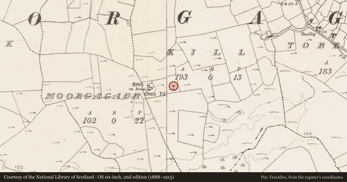 Ordnance Survey six-inch map, 2nd edition (1888–1915) covering the location of Earthwork, Kill, County Mayo, with a pin at the register's coordinates