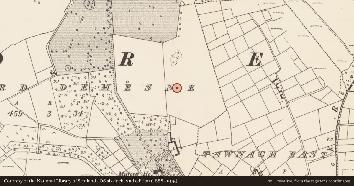 Ordnance Survey six-inch map, 2nd edition (1888–1915) covering the location of Ringfort - rath, Milford Demesne, County Mayo, with a pin at the register's coordinates