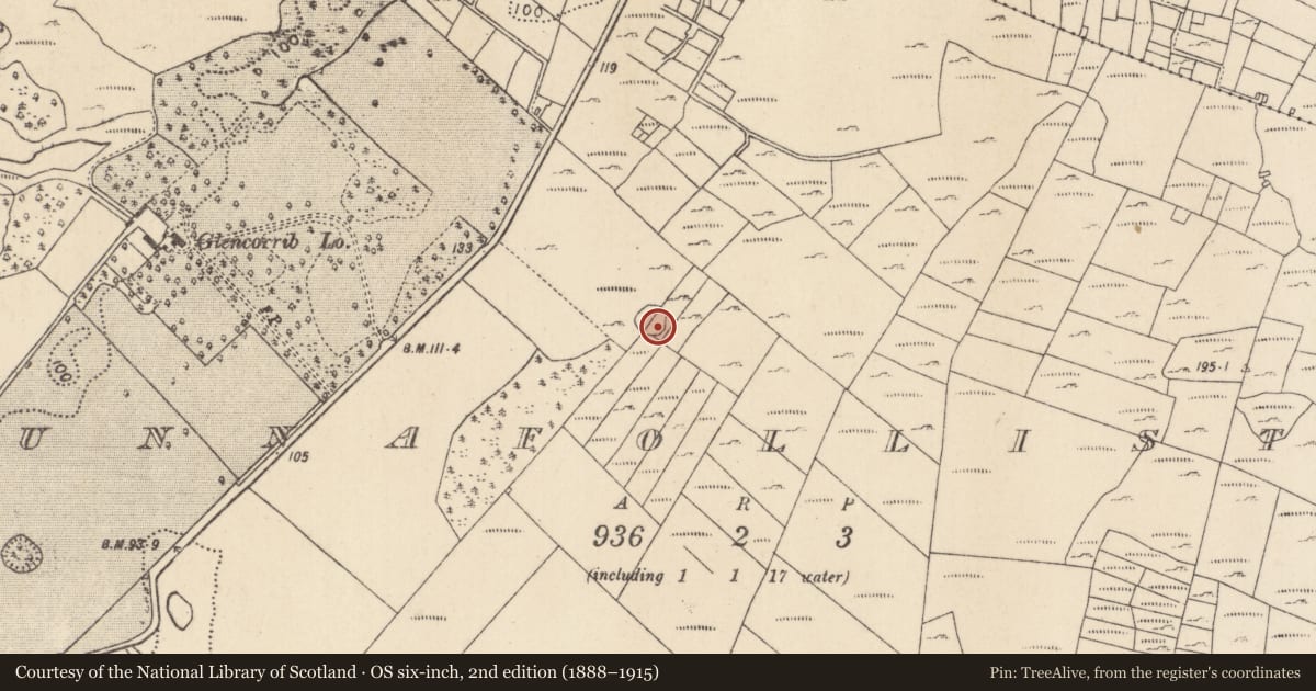 Ordnance Survey six-inch map, 2nd edition (1888–1915) covering the location of Enclosure, Bunnafollistran, County Mayo, with a pin at the register's coordinates