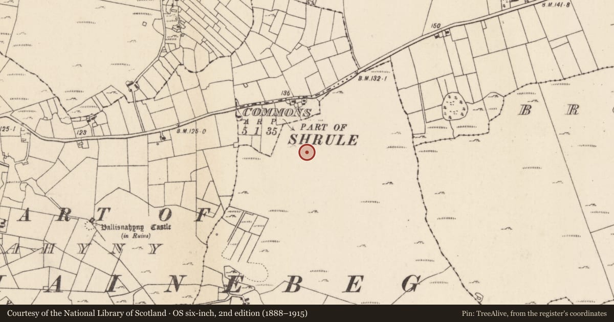 Ordnance Survey six-inch map, 2nd edition (1888–1915) covering the location of Souterrain, Carrowoughteragh, County Mayo, with a pin at the register's coordinates
