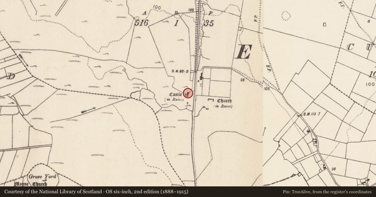 Ordnance Survey six-inch map, 2nd edition (1888–1915) covering the location of Castle - unclassified, Kinlough, County Mayo, with a pin at the register's coordinates