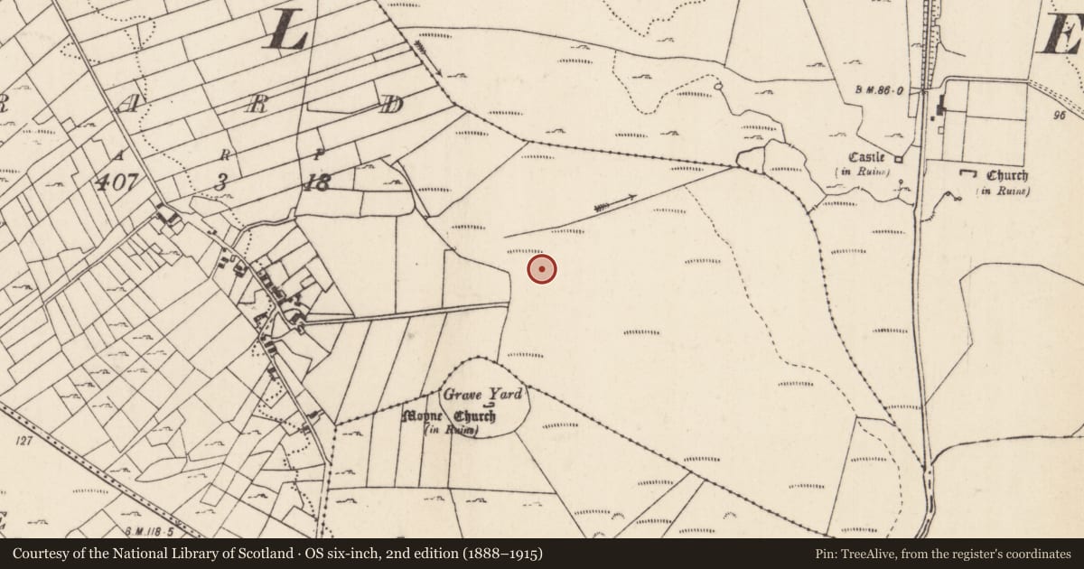 Ordnance Survey six-inch map, 2nd edition (1888–1915) covering the location of Cross, Toorard, County Mayo, with a pin at the register's coordinates