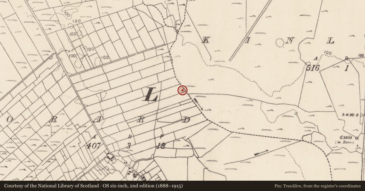 Ordnance Survey six-inch map, 2nd edition (1888–1915) covering the location of Fulacht fia, Toorard, County Mayo, with a pin at the register's coordinates