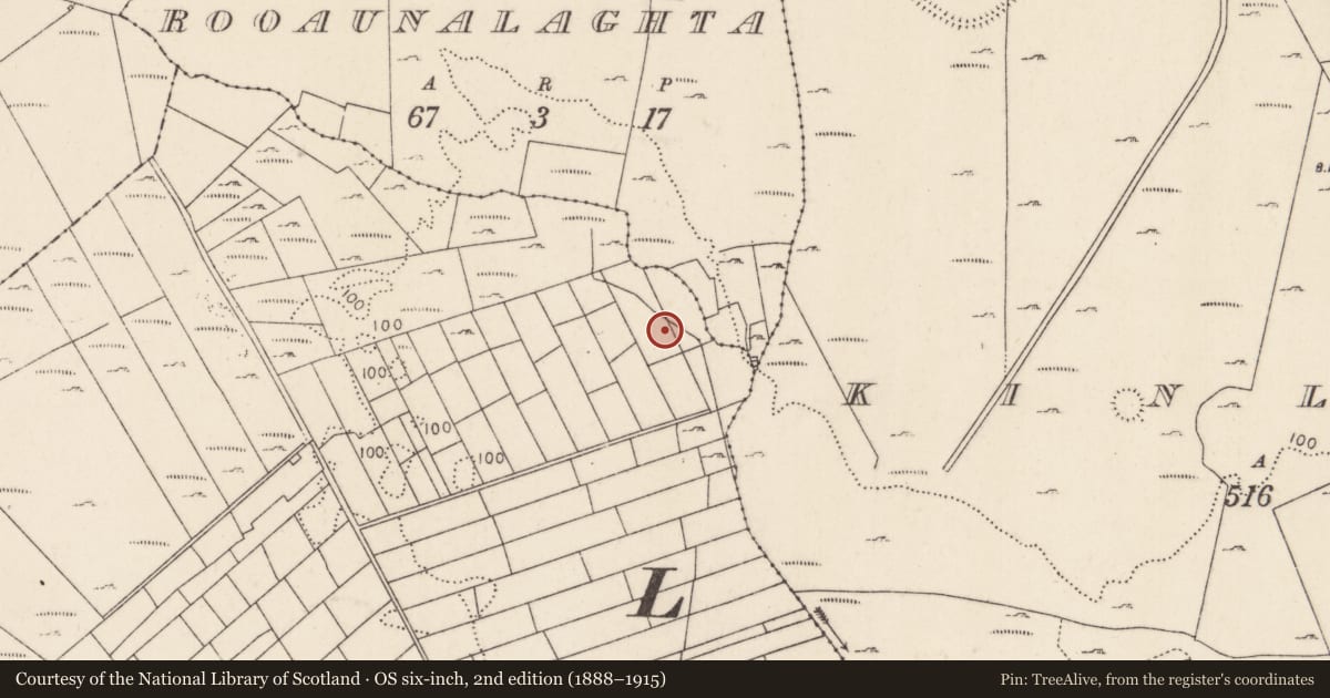 Ordnance Survey six-inch map, 2nd edition (1888–1915) covering the location of Burnt mound, Toorard, County Mayo, with a pin at the register's coordinates