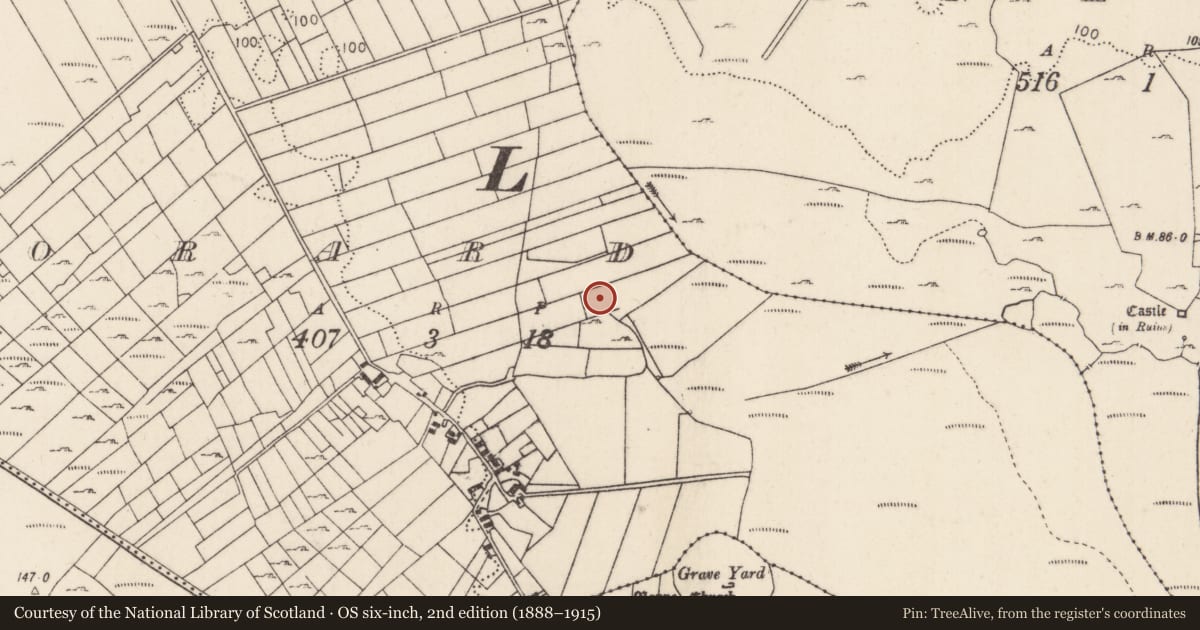 Ordnance Survey six-inch map, 2nd edition (1888–1915) covering the location of Burnt mound, Toorard, County Mayo, with a pin at the register's coordinates