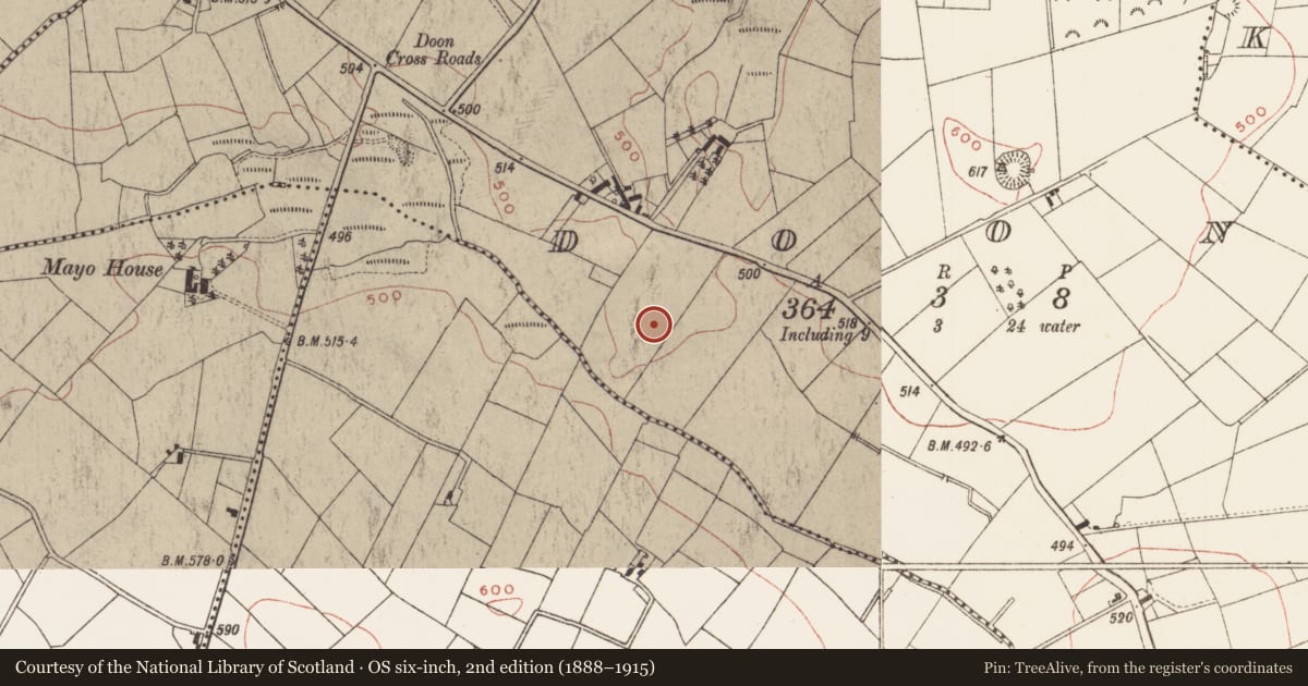 Ordnance Survey six-inch map, 2nd edition (1888–1915) covering the location of Cist, Doon, County Meath, with a pin at the register's coordinates