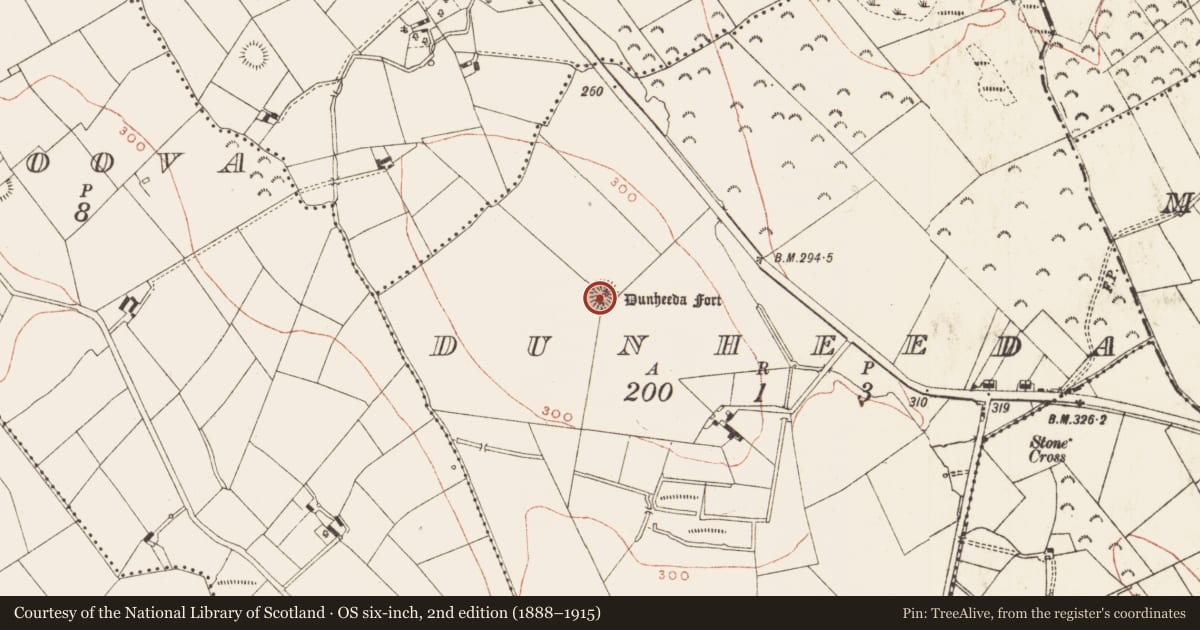 Ordnance Survey six-inch map, 2nd edition (1888–1915) covering the location of Ringfort - rath, Dunheeda, County Meath, with a pin at the register's coordinates