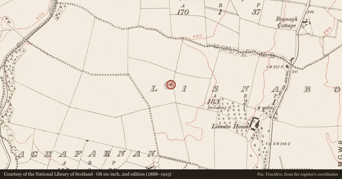 Ordnance Survey six-inch map, 2nd edition (1888–1915) covering the location of House - indeterminate date, Lisnabo, County Meath, with a pin at the register's coordinates