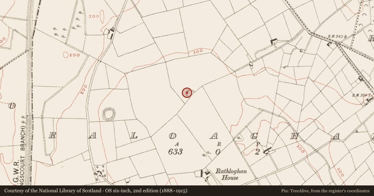 Ordnance Survey six-inch map, 2nd edition (1888–1915) covering the location of House - indeterminate date, Raloaghan, County Meath, with a pin at the register's coordinates