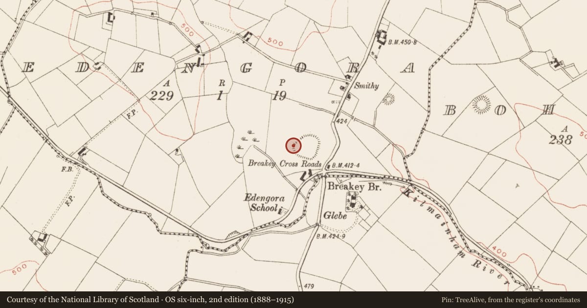 Ordnance Survey six-inch map, 2nd edition (1888–1915) covering the location of Megalithic tomb - wedge tomb, Edengora, County Meath, with a pin at the register's coordinates