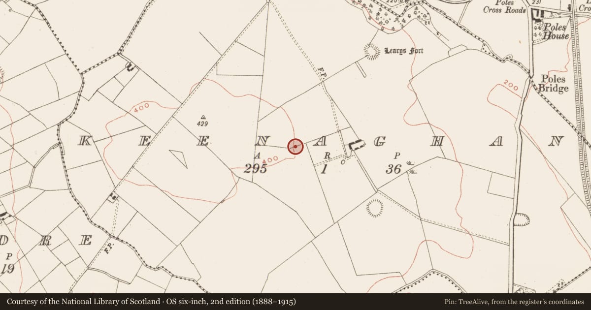 Ordnance Survey six-inch map, 2nd edition (1888–1915) covering the location of Ringfort - rath, Keenaghan, County Meath, with a pin at the register's coordinates