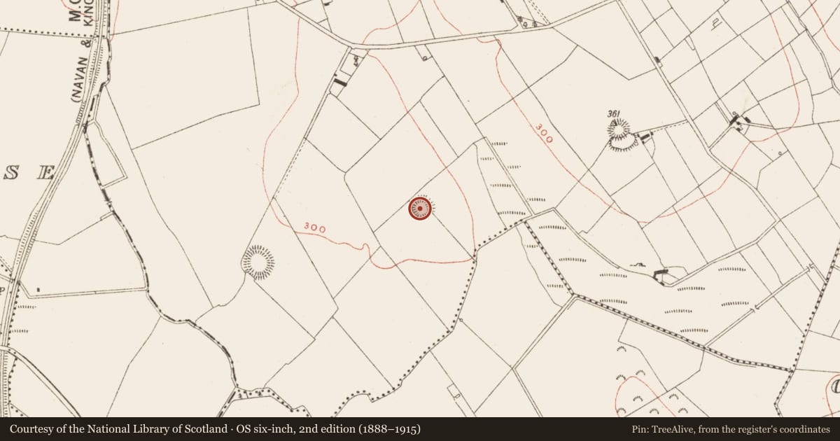 Ordnance Survey six-inch map, 2nd edition (1888–1915) covering the location of Ringfort - rath, Raloaghan, County Meath, with a pin at the register's coordinates