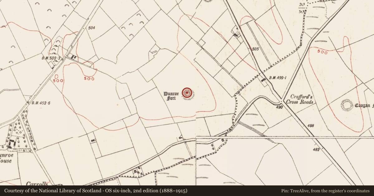 Ordnance Survey six-inch map, 2nd edition (1888–1915) covering the location of Ringfort - rath, Carrickleck, County Meath, with a pin at the register's coordinates