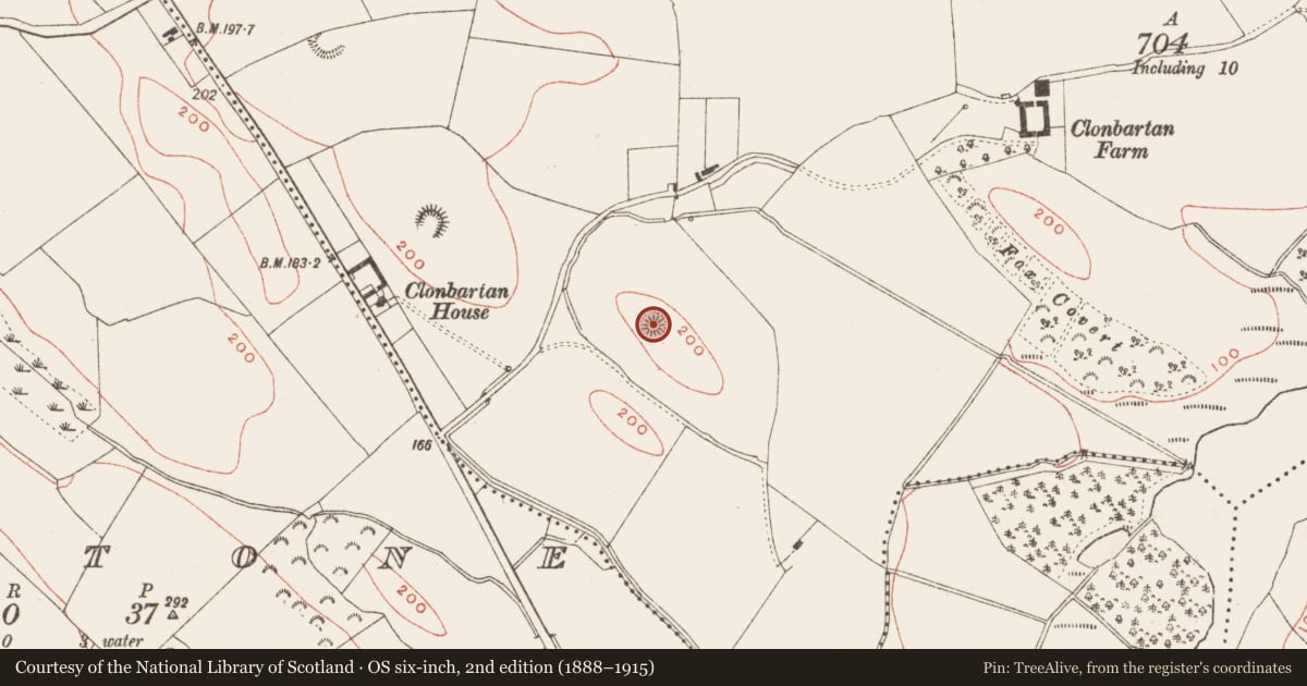 Ordnance Survey six-inch map, 2nd edition (1888–1915) covering the location of Castle - motte, Clonbartan, County Meath, with a pin at the register's coordinates