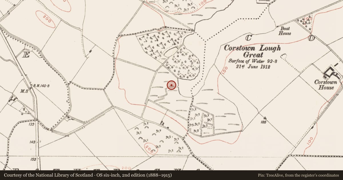 Ordnance Survey six-inch map, 2nd edition (1888–1915) covering the location of Fulacht fia, Rathtrasna, County Meath, with a pin at the register's coordinates