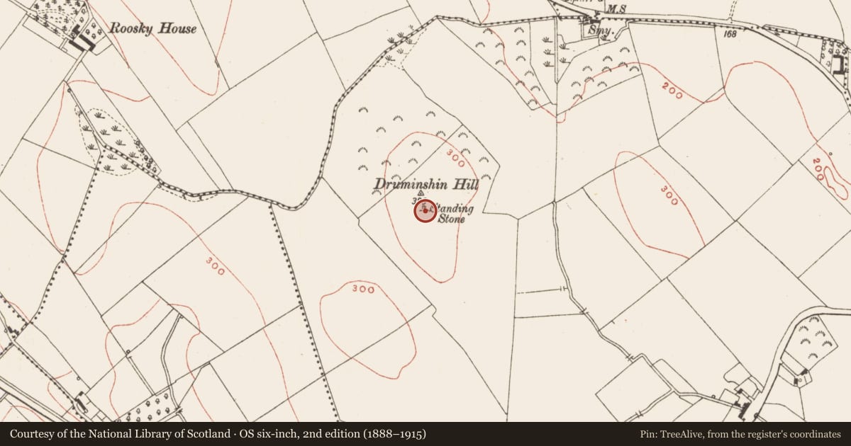 Ordnance Survey six-inch map, 2nd edition (1888–1915) covering the location of Standing stone, Newstone, County Meath, with a pin at the register's coordinates