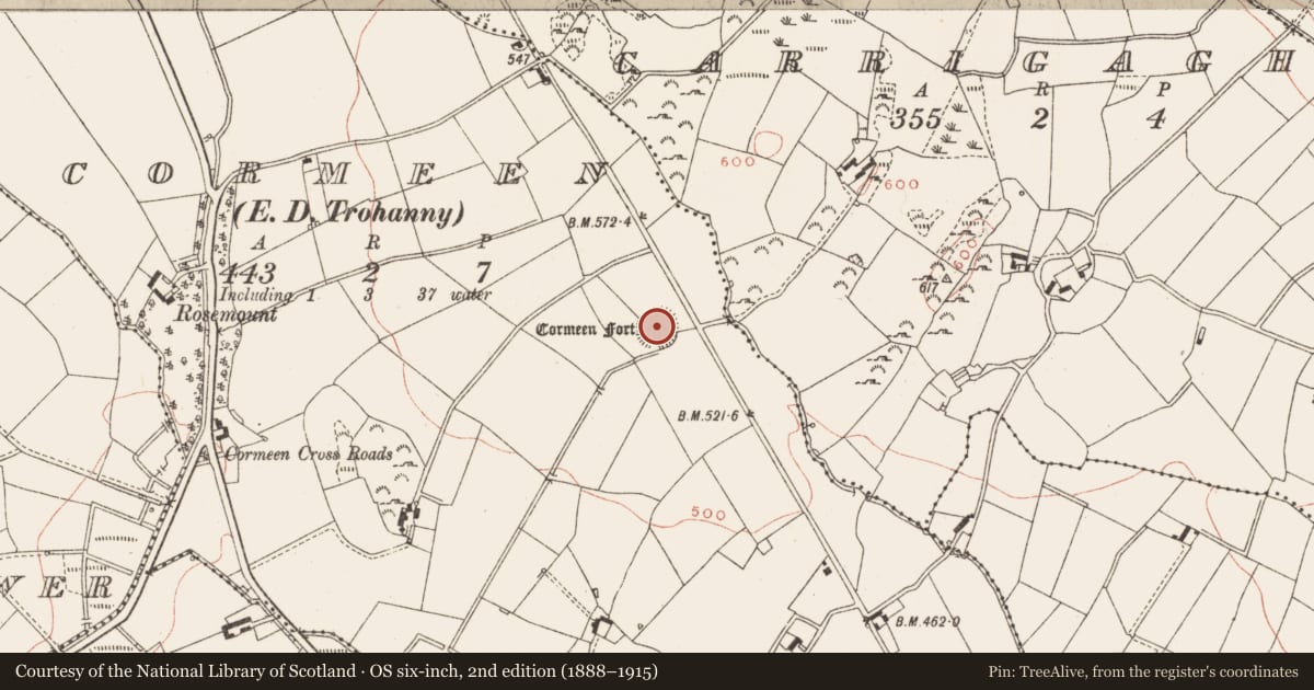 Ordnance Survey six-inch map, 2nd edition (1888–1915) covering the location of Ringfort - rath, Cormeen (Kells Lower By., Moynalty Par.), County Meath, with a pin at the register's coordinates