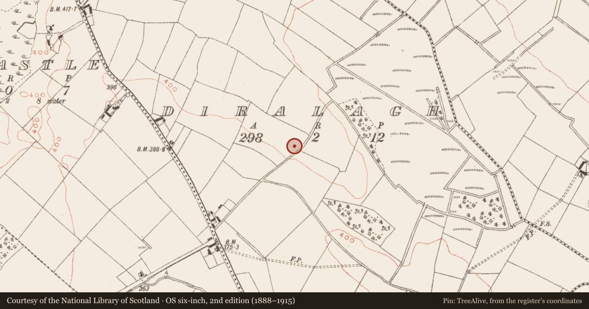 Ordnance Survey six-inch map, 2nd edition (1888–1915) covering the location of Ringfort - rath, Diralagh, County Meath, with a pin at the register's coordinates