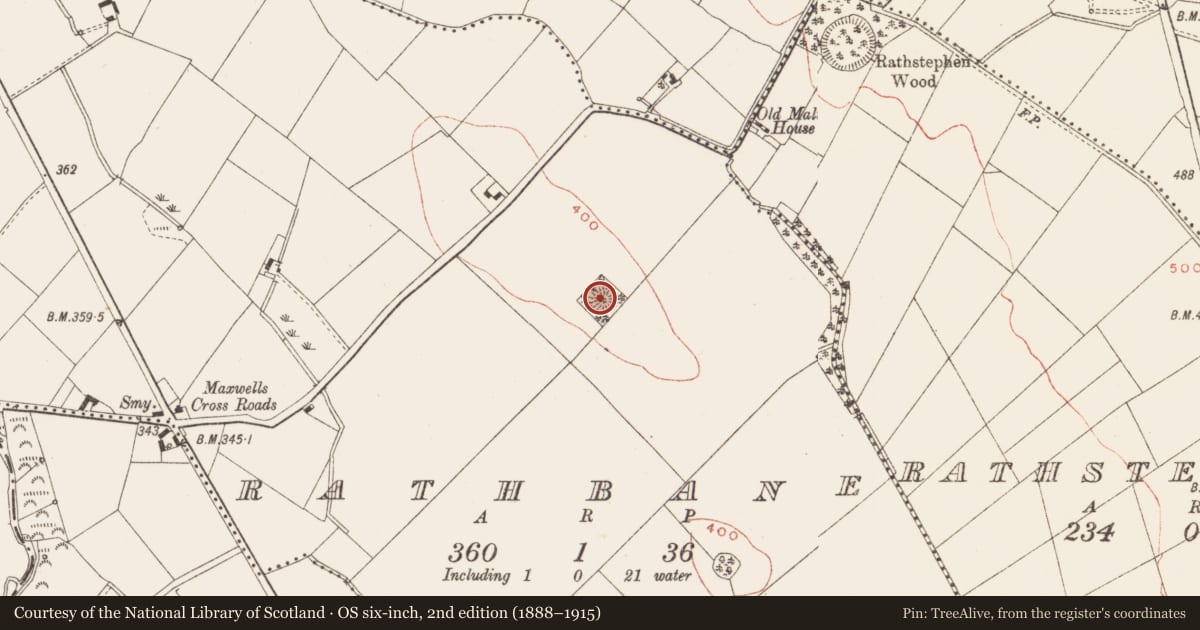 Ordnance Survey six-inch map, 2nd edition (1888–1915) covering the location of Ringfort - rath, Rathbane, County Meath, with a pin at the register's coordinates