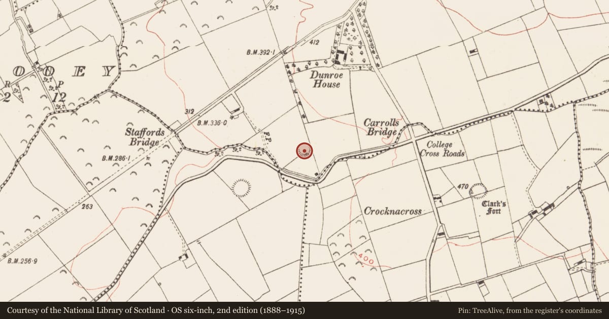 Ordnance Survey six-inch map, 2nd edition (1888–1915) covering the location of Ringfort - rath, Carrickleck, County Meath, with a pin at the register's coordinates