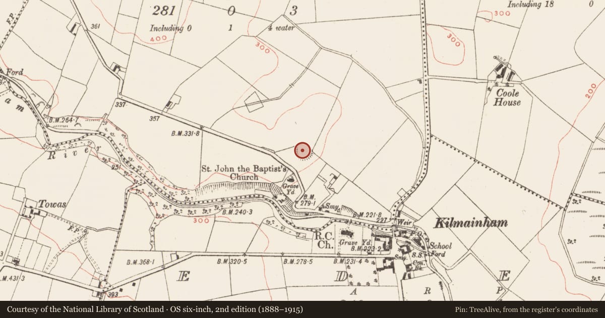 Ordnance Survey six-inch map, 2nd edition (1888–1915) covering the location of Ringfort - rath, Kilmainhamwood, County Meath, with a pin at the register's coordinates
