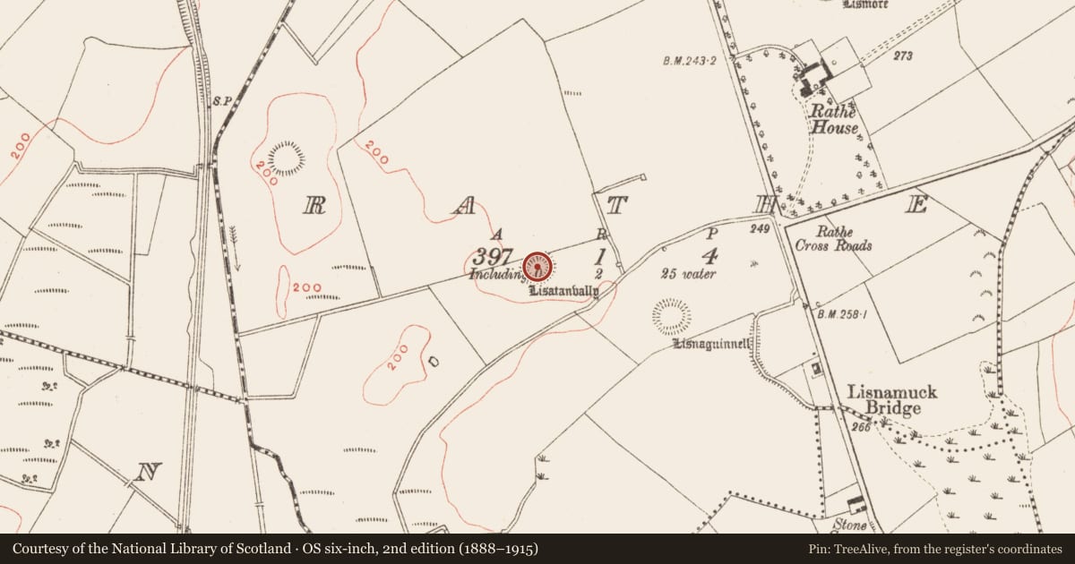 Ordnance Survey six-inch map, 2nd edition (1888–1915) covering the location of Ringfort - rath, Rathe, County Meath, with a pin at the register's coordinates