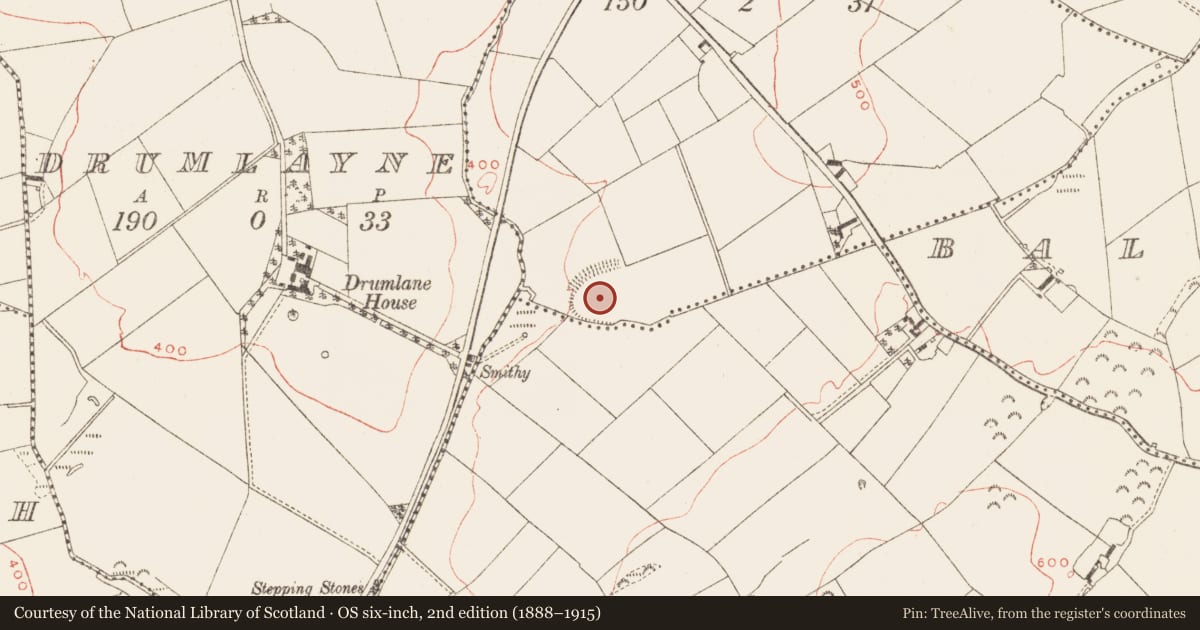 Ordnance Survey six-inch map, 2nd edition (1888–1915) covering the location of Enclosure - large enclosure, Mullystaghan, County Meath, with a pin at the register's coordinates
