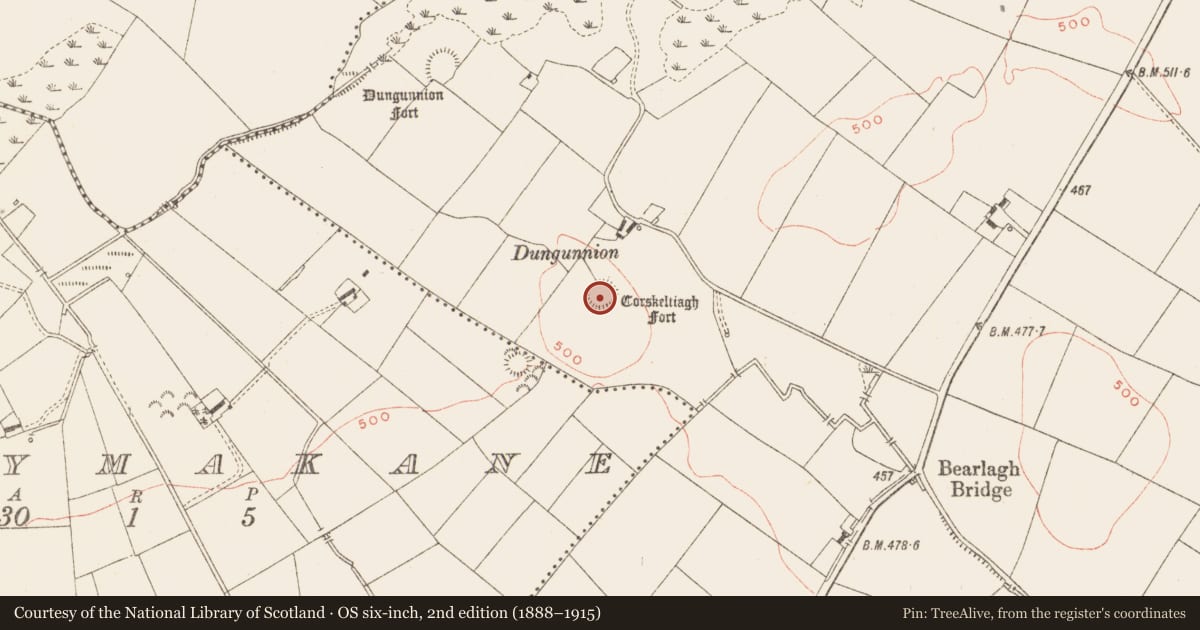 Ordnance Survey six-inch map, 2nd edition (1888–1915) covering the location of Ringfort - rath, Ardmaghbreague, County Meath, with a pin at the register's coordinates