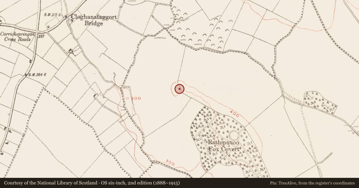 Ordnance Survey six-inch map, 2nd edition (1888–1915) covering the location of Ringfort - rath, Rathmanoo, County Meath, with a pin at the register's coordinates